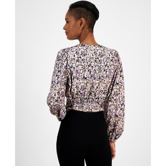 BOSS Orange Women's Banella Abstract-Print Tie-Hem Top Size XXL Purple MSRP $148 - Picture 2 of 3